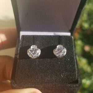 Sterling Silver 925 Rhodium finish Round Clear CZ Stud Earrings